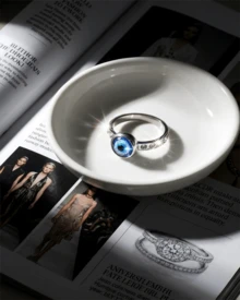 1pc Minimalist Evil Eye Ring For Men & Women, Silver Tone, Sizes 5-10, Blue Nazar Eye Charm With Crystal Rhinestone Inlay, Lucky Protection Amulet Jewelry Gift - 銀色 - 查看 3