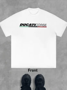 Black Cotton T-Shirt From Ducati Corse Racing, High-Quality Fabric, Loose Fit, Hip-Hop Street Style, Comfortable, Artistic Print. - White - View 2
