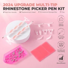 2pcs Rhinestone Picking Tool Set: 2 Rhinestone Picking Handles, Double-Ended Rhinestone Dotting Pen With 12 Upgraded Plastic Replacement Tips, Suitable For Nail Art Crafting - Pink - View 2