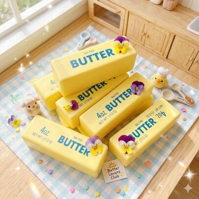 This Soft Butter Squeeze Toy Has A Slow Rebound Effect, Featuring Realistic Butter Print And Fine Texture. It Is A Stress Relief Toy Suitable For Use During Office Breaks, And Also Makes A Great Gift For Friends.