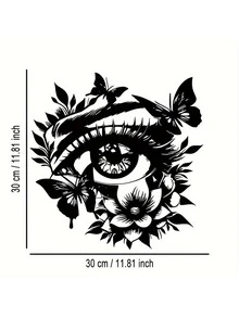 1pc Eye With Butterflies & Flowers Metal Wall Art, Black Floral Wall Decor, Metal Crafts, Modern Living Room Bedroom Home Decoration, Outdoor Indoor Wall Hanging Ornament, Housewarming Gift - Black - View 2