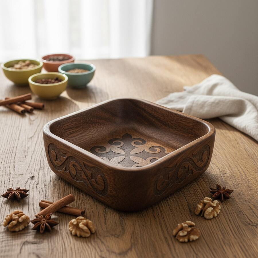 1pc Walnut Wood Tray, Gift, Chinese Traditional Snack Dry Fruit Creative Plate, Kitchen Countertop Storage - Brown - View 1