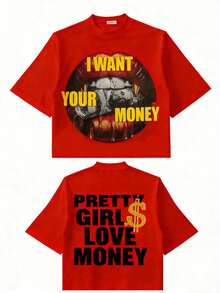 Fly "I Want Your Money" Hip-Hop Flow T-Shirt Pure Cotton Double-Sided Printed T-Shirt, Suitable For Men And Women,Top Pick Gift For Summer Casual Tees - 紅色 - 查看 17