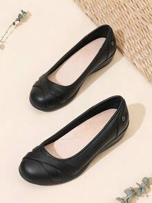 Women Flats Arch Support 1.5-Inch Wedge Heel Pumps Comfortable Classic Business Office Work Dress Shoes For Commuting - màu đen - Xem 1