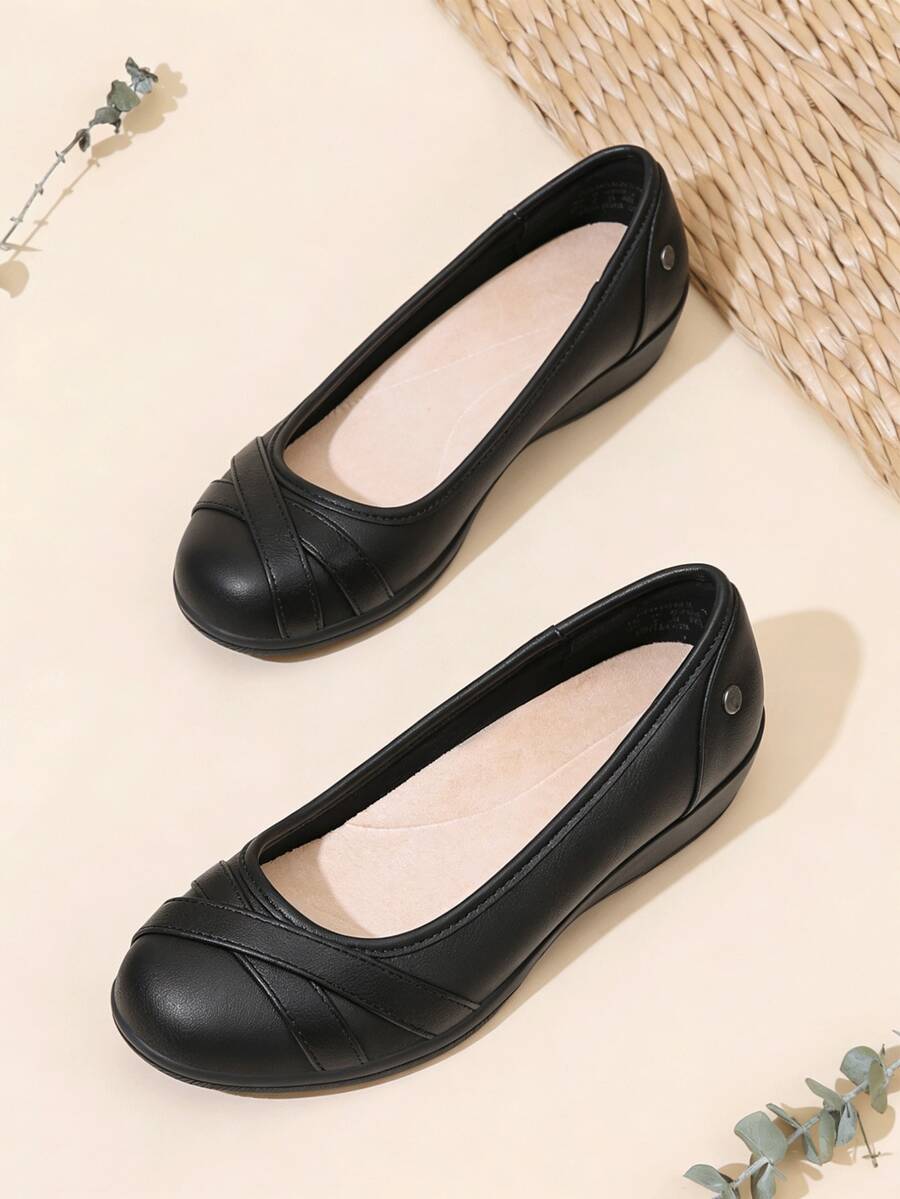 Women Flats Arch Support 1.5-Inch Wedge Heel Pumps Comfortable Classic Business Office Work Dress Shoes For Commuting - màu đen - Xem 1