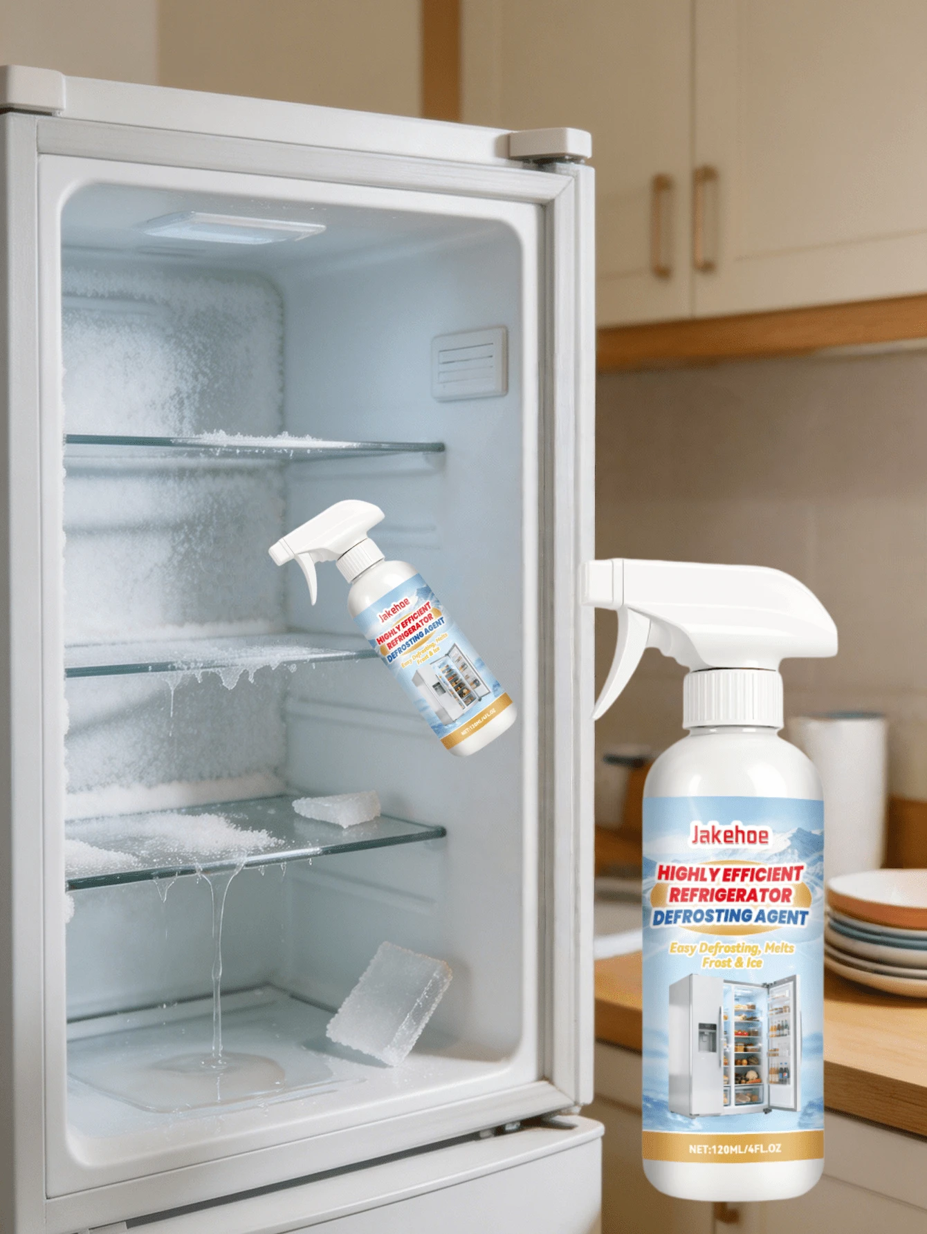 Refrigerator Defrosting Agent, Household Fridge & Freezer Ice Remover, Reusable Defrosting Spray