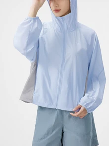 CAMEL CROWN Áo khoác cardigan mỏng nhẹ chống tia UV cho nữ, áo khoác thoáng khí nhanh khô bằng lụa lạnh cho mùa hè - Xanh nhạt/xám không gian - Xem 3