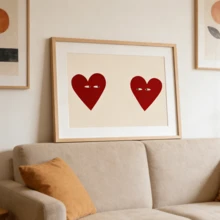 1幅无框帆布墙画海报，情侣爱心手绘帆布印刷品，现代趣味爱情艺术画，适合客厅、卧室装饰，理想的墙面艺术家居装饰海报，情人节礼物 - 彩色 - 查看 2