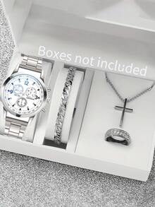 Fashionable Casual Business Quartz Watch, Minimalist Style Men's Watch Set - Silver - View 9
