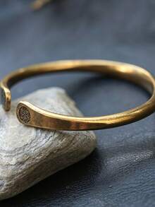1pc Vintage Carved Lotus Design Bracelet, Unisex Classic Jewelry, With Elegant Charm And Street Casual Style Men's Cuff, Women's Wristband, Suitable For Daily Wear Party Gift - Open Bracelet - View 4
