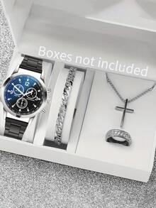Fashionable Casual Business Quartz Watch, Minimalist Style Men's Watch Set - Silver - View 3