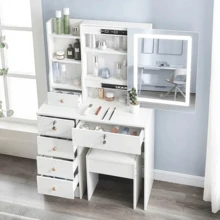 Dressing Table With Mirror, Makeup Vanity With 6 Drawers, Vanity Dressing Table With LED Light, Furniture For Bedroom, Simple And Modern Style - US A Type Plug(110-127V) - View 11