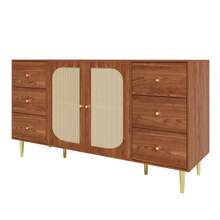 Sideboard, Rattan Sideboard, Storage Unit With Drawer, Freestanding Wooden Furniture, Kitchen, Home, Living Room, Brown, 160 X 40 X 90 Cm - Redwood - View 7