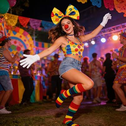 Bộ phụ kiện trang phục chú hề, unisex, bao gồm băng đô, mũi giả, thích hợp cho Halloween, lễ hội hóa trang, xiếc, tiệc theo chủ đề, cosplay, lễ hội âm nhạc, lễ hội carnival.