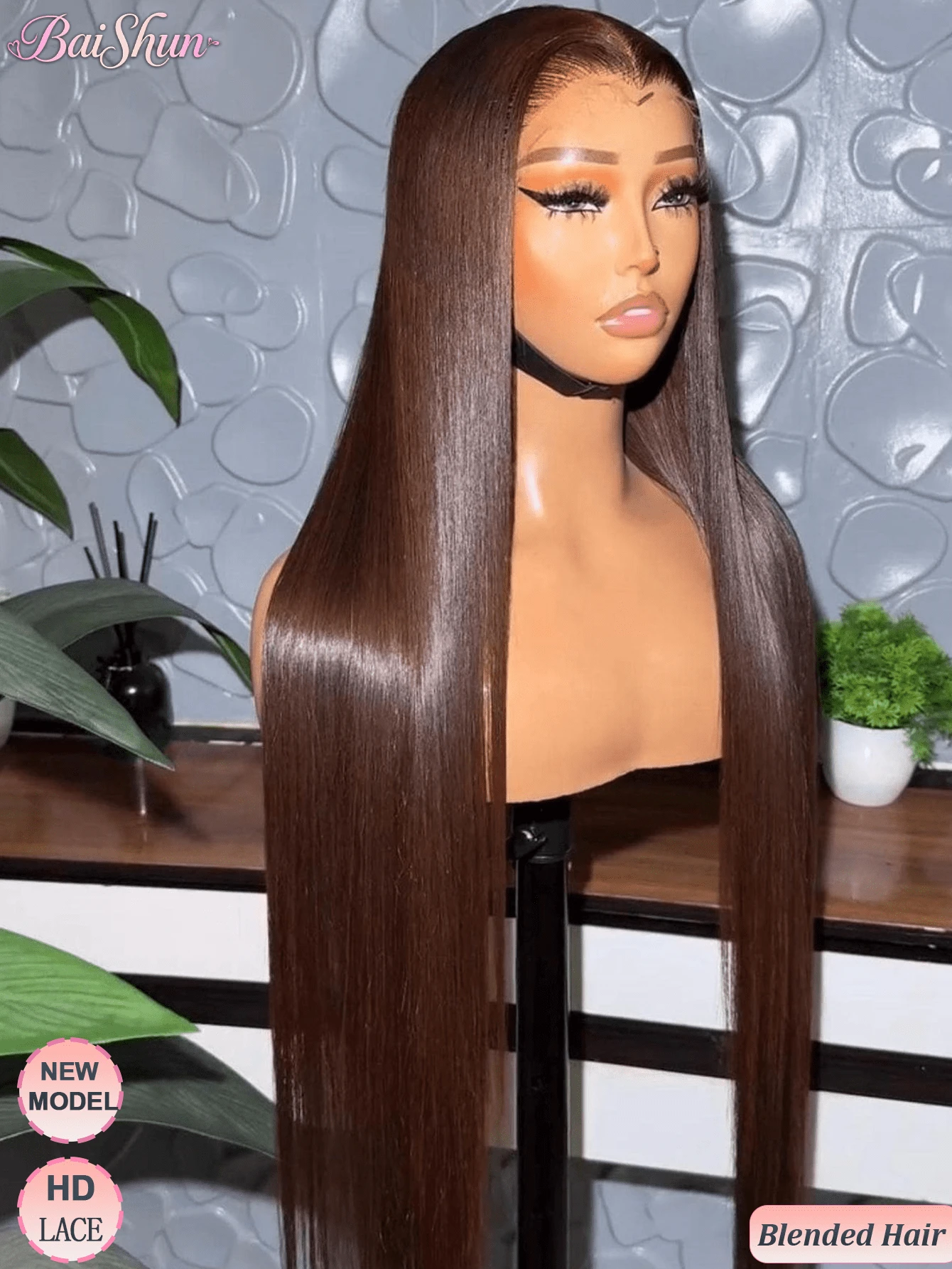 32 Inch 13x4 13x6 5x5 Brazilian Virgin Hair Human Blended Hair Wig 12A Straight 100% Unprocessed HD Transparent 200 Density Lace Front Wig For Women, Pre Plucked 4# Chocolate Dark Brown Colored Wigs, No Shedding Soft And Silky