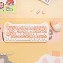 MOFii Cute Kitty 2.4G Wireless Keyboard And Mouse Set, 84-Key Full Size Silent Colorful Retro Round Keycaps, Ergonomic Design For PC/Laptop Windows - Beige mixed color - View 5