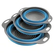 Collapsible Strainer Set, Includes Foldable Colander, Suitable For Kitchen, Small Round Funnel With Base And Handle, For Pasta, Fruit, Vegetables - Space-Saving Kitchen Strainer - Round - View 2