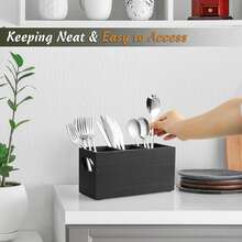 1pc Silverware Holder, Wooden Utensil Caddy, Silverware Organizer Countertop, Cutlery Holder For Party, Fork Spoon Knife Organize - Multicolor - View 4