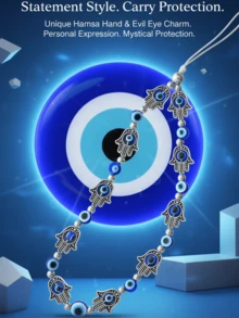 1件复古法蒂玛之手和邪眼串珠手机挂绳，波西米亚风土耳其蓝眼手机挂绳，幸运护身符手环，女士手机壳配件礼品 - 藍色 - 查看 4