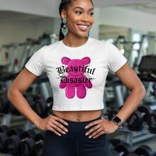 Crop Top Beautiful Disaster Graphic Tee 100% Polyester Comfort Fit - 白色 - 查看 1