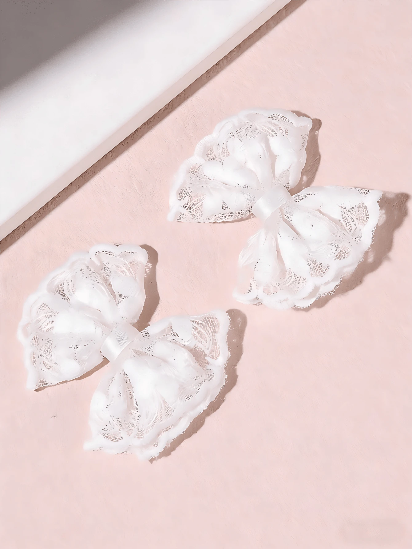2 chiếc nơ ren trắng dễ thương, phụ kiện tóc nữ tính - trắng - Xem 1