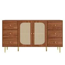 Sideboard, Rattan Sideboard, Storage Unit With Drawer, Freestanding Wooden Furniture, Kitchen, Home, Living Room, Brown, 160 X 40 X 90 Cm - Redwood - View 5