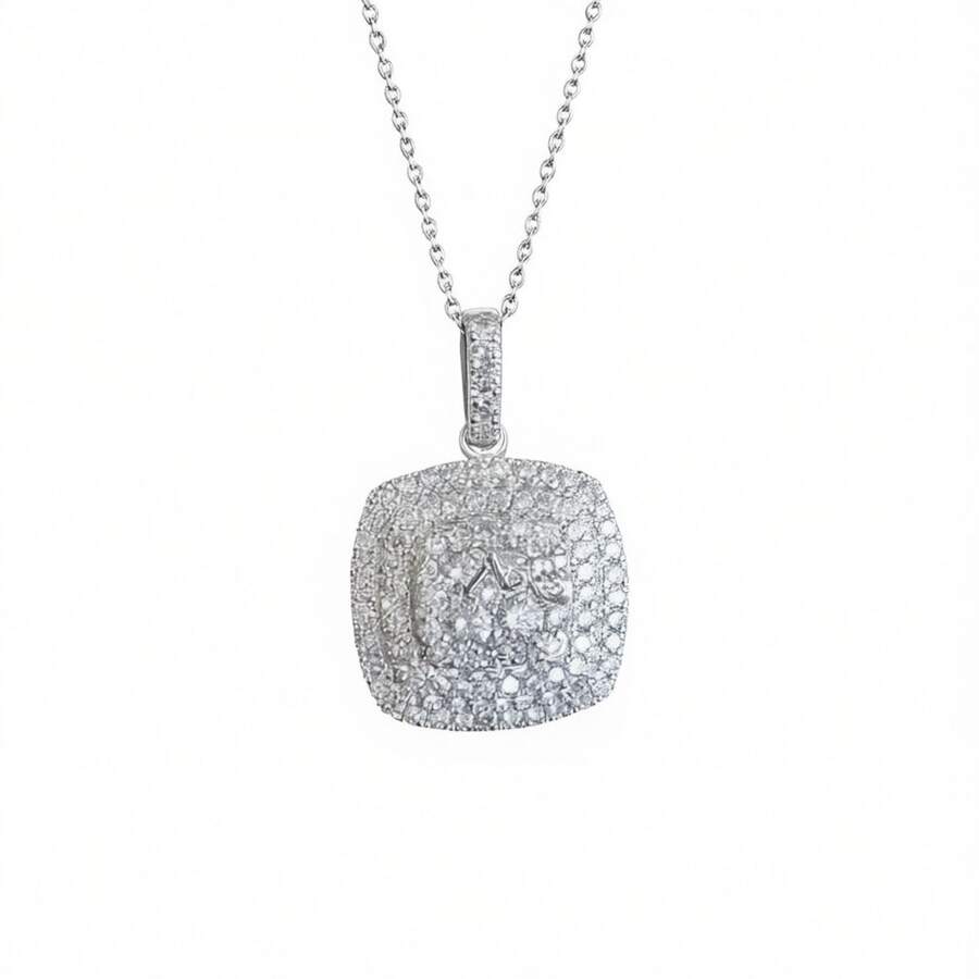 White Gold Diamond Necklace Round Cut Luxury Style For Daily Women's Fashion Jewelry Tarnish Resistant Hypoallergenic Nickel Free Lead Free Lightweight [XL395] - Bạc - Xem 1