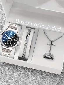 Fashionable Casual Business Quartz Watch, Minimalist Style Men's Watch Set - Silver - View 11