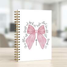 1pc Pink Floral Bow Inspirational Spiral Notebook | Matthew 19:26 Bible Verse "With God All Things Are Possible" Soft Pink Aesthetic Journal For Women - Rectangle - View 14
