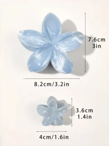 3pcs Set, Spring/Summer Bohemian Style, Blue-Gray Ombre Marble Texture, Assorted Yellow Flower Hair Clips, Beach Vacation Vibe, Bangs And Loose Hair Accessories Vacay Claw Clips Beach Hair Claws - Marble Blue Gray - View 3