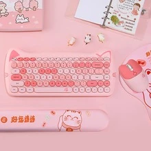MOFii Cute Kitty 2.4G Wireless Keyboard And Mouse Set, 84-Key Full Size Silent Colorful Retro Round Keycaps, Ergonomic Design For PC/Laptop Windows - Pink Mixed Color - View 10