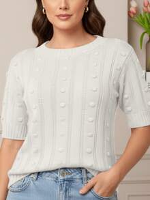 Women's Short-Sleeve Ribbed Knit Blouse, Basic, Casual, Elegant - Apagado - Ver 3