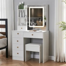 Dressing Table With Mirror, Makeup Vanity With 6 Drawers, Vanity Dressing Table With LED Light, Furniture For Bedroom, Simple And Modern Style - US A Type Plug(110-127V) - View 4