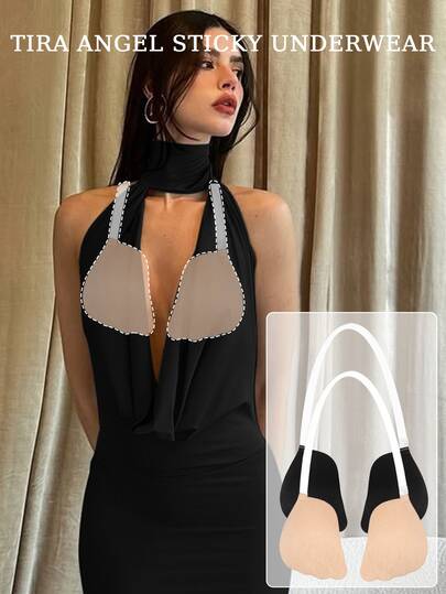 1件装女士粘性掌形无肩带隐形文胸 - 提拉垫，适合露背连衣裙、吊带婚纱，粘性肩带瞬间提拉效果，多种尺码可选，适合婚礼、派对和无肩带服装。