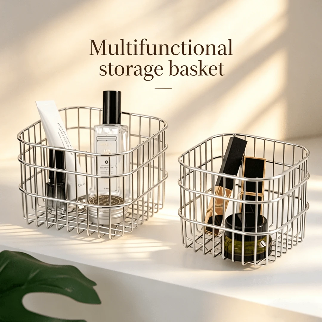 Modern Open Storage Basket - Minimalist Hollow Line Design, Suitable For Vanity, Desktop Organization, Bathroom, Room, Cosmetics And Photography Props Storage Basket, Fashionable Design, Sturdy Structure, Bathroom Storage Organization, Home Storage