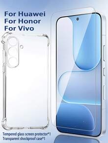 Shockproof Android Phone Screen Protector [1 HD Tempered Glass Screen Protector + 1 Transparent Drop-Proof Phone Case], Suitable For Compatible With Huawei/Honor/ Phones, Compatible With Huawei P40 LITE, P SMART Z, Honor 70 Lite, Z9 LITE, Y91i, U1 And Other Models. Made With 9H HD Tempered Glass, Offering High Light Transmittance And Clarity, High-Strength Scratch And Wear Resistance Mother's Day Gift Birthday Gift Anniversary Gift - Clear - View 3