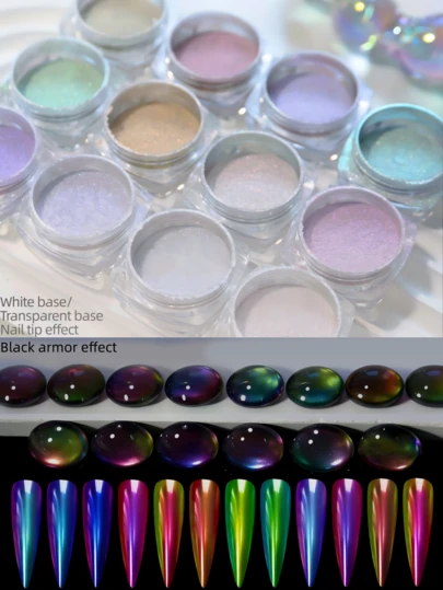 Y2K Magic Mirror Powder, 0.5g Chameleon Aurora Powder, Holographic Colorful Diamond Sparkling Rainbow Nail Art Powder, Professional Salon Metallic Holographic Nail Powder