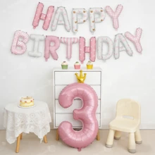 14pcs Pink Fabric Printed "Happy Birthday" Banner And 40-Inch Pink Number Foil Balloon, Suitable For Birthday Party Supplies, Christening Decorations, Shower, Birthday Balloons, Birthday Accessories, Pink Princess Theme Party, Anniversary Celebration - Pink Birthday Balloons - View 2