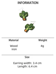 1 par de pendientes con diseños de cactus, estampado de leopardo y floral en estilo bohemio colorido, adecuados para uso diario y vacaciones - Pendientes de flores con estampado de leopardo y cactus - Ver 12