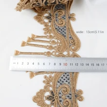 1 Pack Elegant Light Brown Heavy Embroidered Tassel Lace Trim, 13cm/5.1 Inch Wide Decorative Lace For Curtains, Sofa Cushions, Tablecloths, Bedding, Clothing And More - Brown - View 4