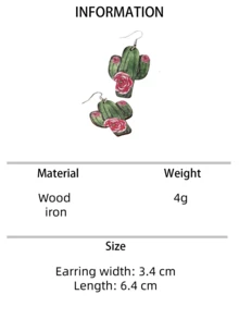 1 par de pendientes con diseños de cactus, estampado de leopardo y floral en estilo bohemio colorido, adecuados para uso diario y vacaciones - Pendientes de flores con estampado de leopardo y cactus - Ver 9