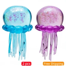 Glitter Jellyfish Squishy Fidget Toy, Soft Stress Relief Sensory Toy, Relaxing Gift For Kids Adults Home Office - Ngẫu nhiên 2 cái - Xem 1