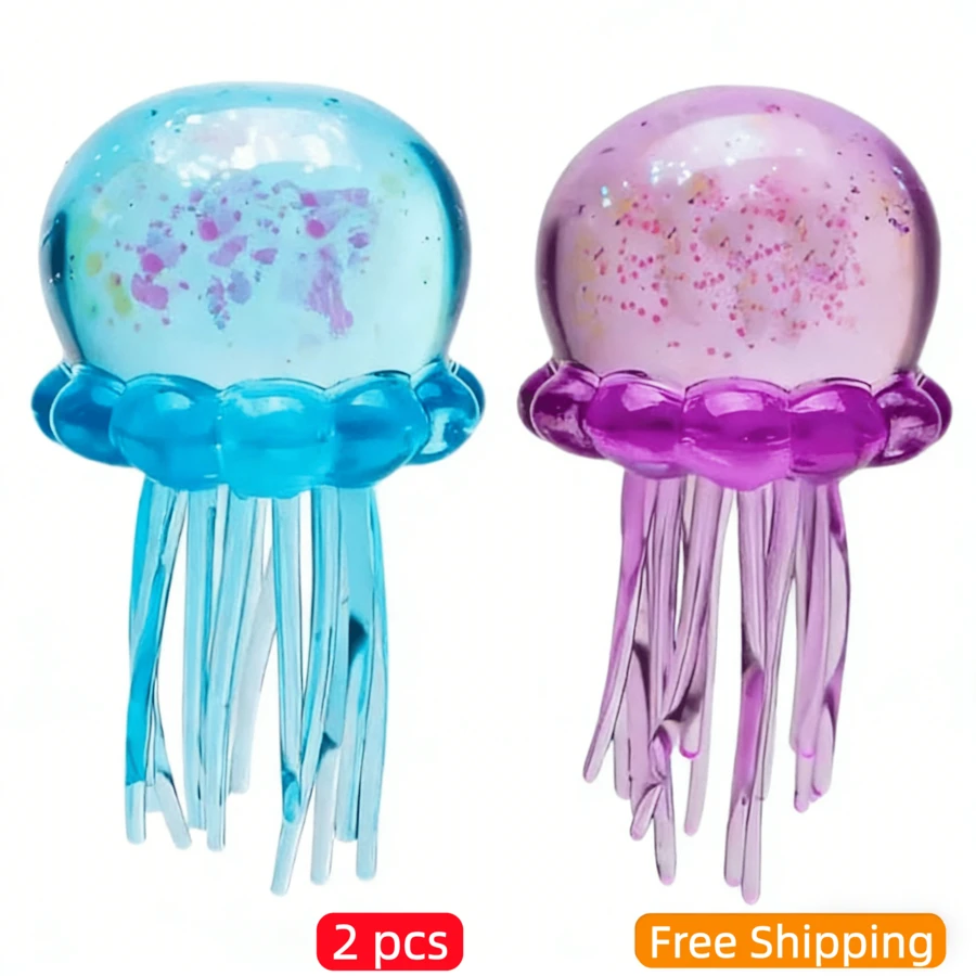 Glitter Jellyfish Squishy Fidget Toy, Soft Stress Relief Sensory Toy, Relaxing Gift For Kids Adults Home Office - Ngẫu nhiên 2 cái - Xem 1