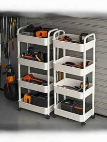 This Modern And Simple 5-Tier/4-Tier/3-Tier Storage Cart With Wheels And A Handle Is An Ideal Gift Choice. It Saves Indoor Space And Can Be Placed In The Entryway, Bedroom, Living Room, Kitchen, Bathroom Corner, Or Home Balcony. (Made Of ABS Plastic, A Common Ordinary Material. The White Color Is Light Beige And May Have Slight Color Difference.) No Hooks, And The Swivel Casters Have No Brakes. - Multicolor - View 5
