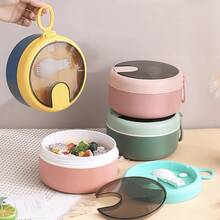 1pc Round Lunch Box, Microwave Soup Bowl With Spoon, Large Capacity Lunch Container For School, Office, Camping, Plastic Inner Bowl, Back To School Essential - Multicolor - View 3