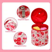 1pc Red Dandelion Floral Pattern Fabric Yarn Storage Tote Bag, Multiple Styles Available, Suitable For DIY Knitting Projects, Crochet, Sewing Accessories Storage - Perfect For Craft Enthusiasts - Red Dandelion Print - View 3