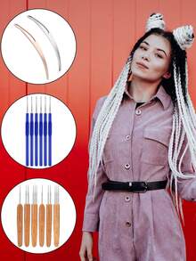 Bộ 14 món kim móc tạo kiểu tóc dreadlock, bao gồm 6 kim móc dreadlock, 2 dụng cụ tạo kiểu tóc, kim móc (0.5mm, 0.75mm), dụng cụ đan móc, kim móc để tết tóc dreadlock (màu xanh dương), bộ dụng cụ tạo kiểu tóc, thích hợp cho lễ hội, tiệc tùng. - Màu xanh lam - Xem 6
