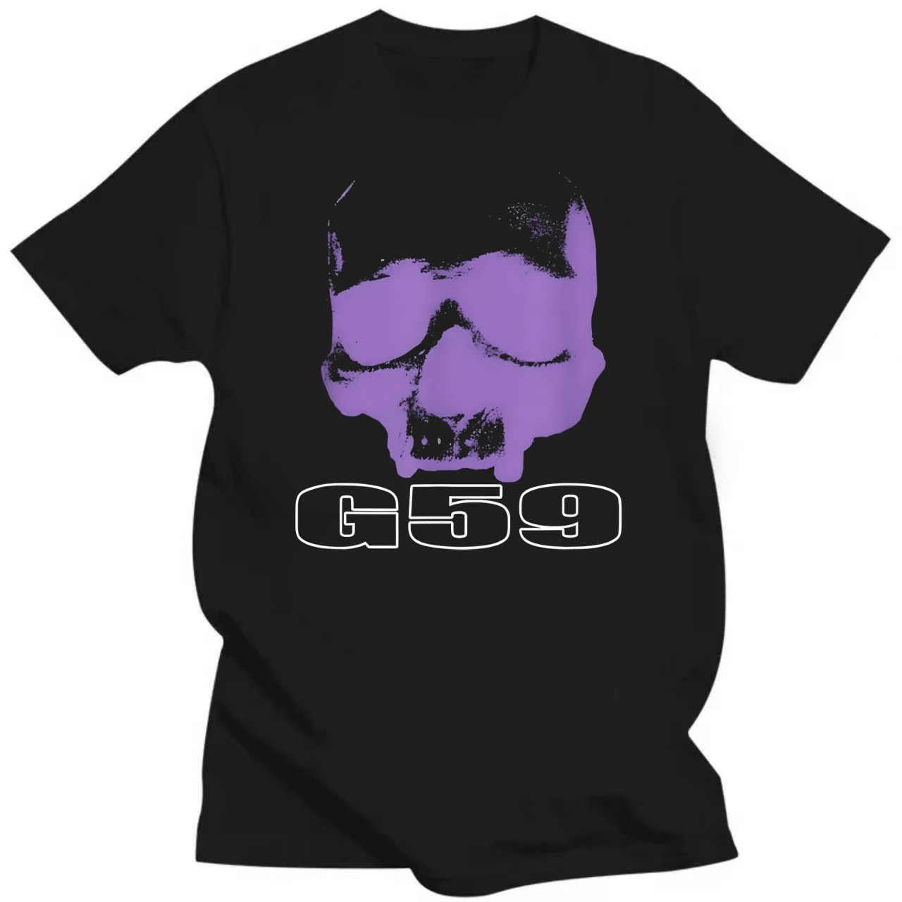 G59 Skull T-Shirt Crew Neck, Casual, Print, Fashion - 黑色 - 查看 1