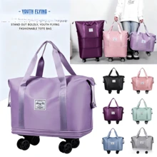 Large Capacity Wheeled Travel Tote Bag, Detachable 360° Rotating Wheels Foldable Suitcase, Waterproof Wet & Dry Separation Expandable, Business Trip Maternity Storage Universal Gift (Wheel Color Random, Packaged Separately From Suitcase) - Multicolor - View 6