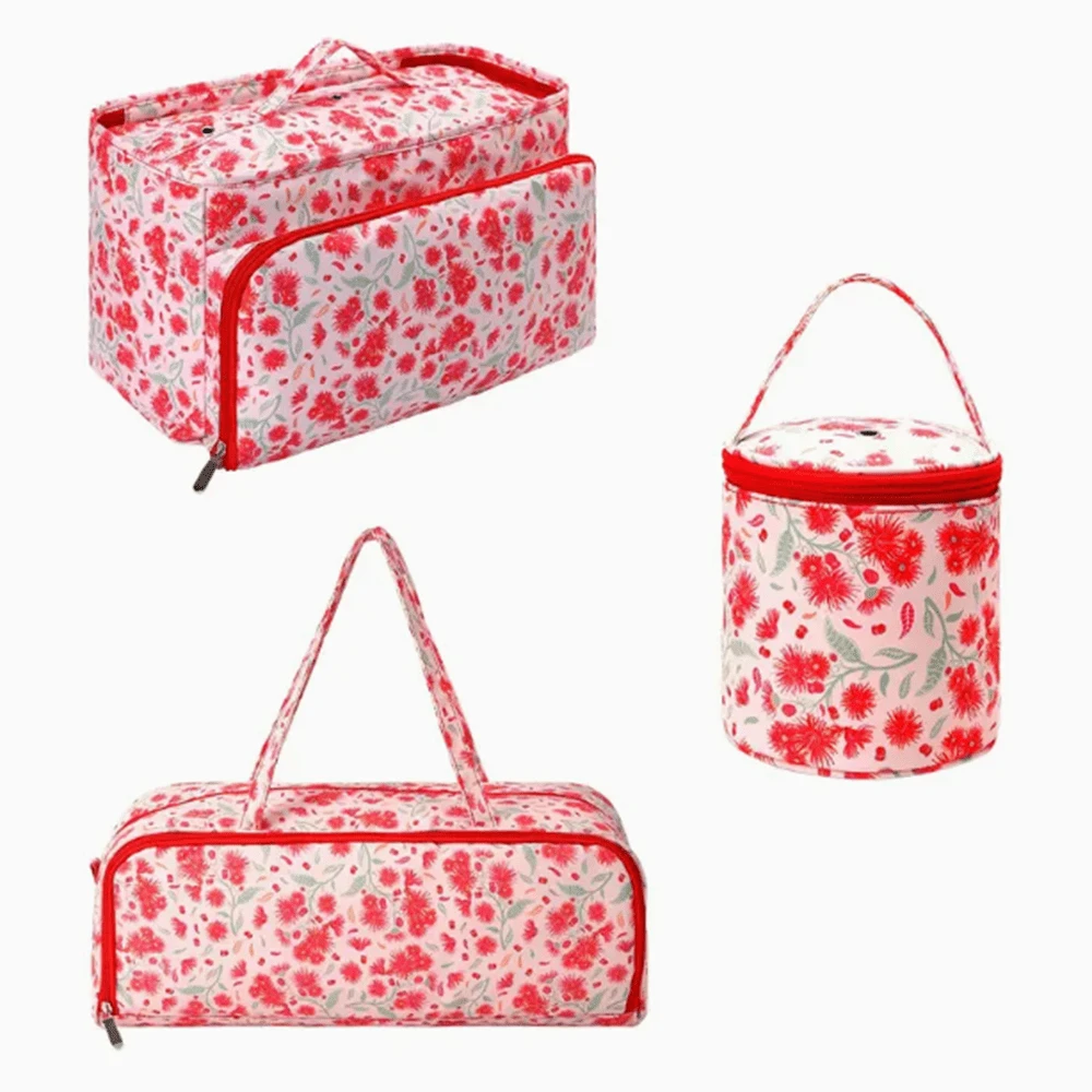 1pc Red Dandelion Floral Pattern Fabric Yarn Storage Tote Bag, Multiple Styles Available, Suitable For DIY Knitting Projects, Crochet, Sewing Accessories Storage - Perfect For Craft Enthusiasts - Red Dandelion Print - View 1